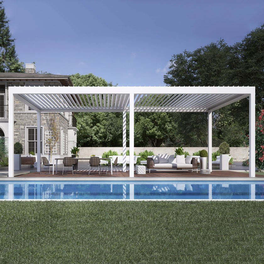 Outdoor Furniture Metal - ศาลาอลูมิเนียมอัลลอยด์สำหรับสระว่ายน้ำ ป้องกันแสงแดดและกันฝน พร้อมไฟ LED สำหรับจัดงานปาร์ตี้