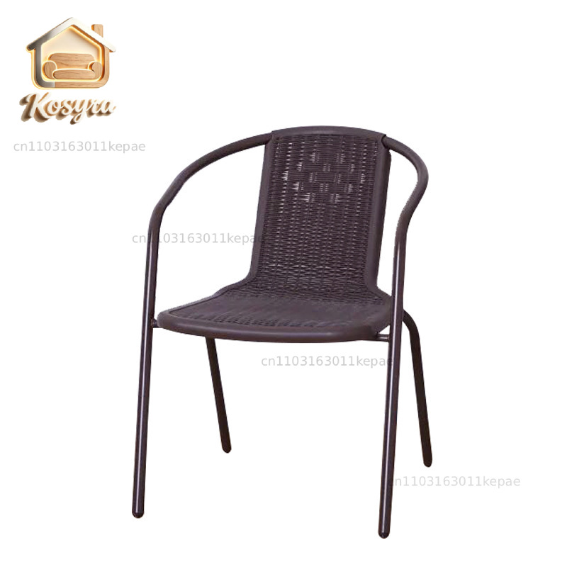 Outdoor Furniture Metal Chairs - เก้าอี้พลาสติกกันน้ำสำหรับกลางแจ้ง ลายหวายเทียม เหมาะสำหรับระเบียง ลานบ้าน สวน ใช้ในบ้าน