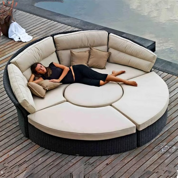 Outdoor Furniture Luxury - เฟอร์นิเจอร์สวนหรูหรา เตียงนอนหวายทรงกลมขนาดใหญ่สำหรับลานบ้าน ทำจากหวาย เหมาะสำหรับโรงแรม